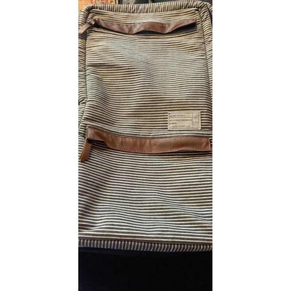 HEX Fleet Sonic Laptop Backpack Canvas Brown Cream Stripe Leather Trim Max 15"